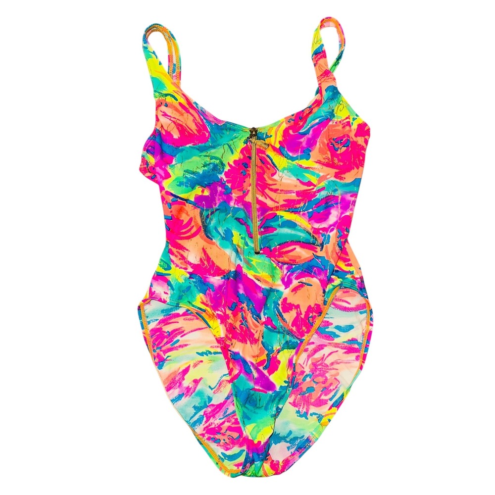 WB2 Vintage 80s 90s SessaFloral Print One Piece Swimsuit Neon Colors small M